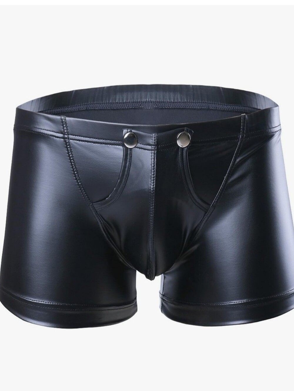 NWOT Men's Black Faux Leather Shorts / Swim Trunks with Snap Fly Vegan Med BS67